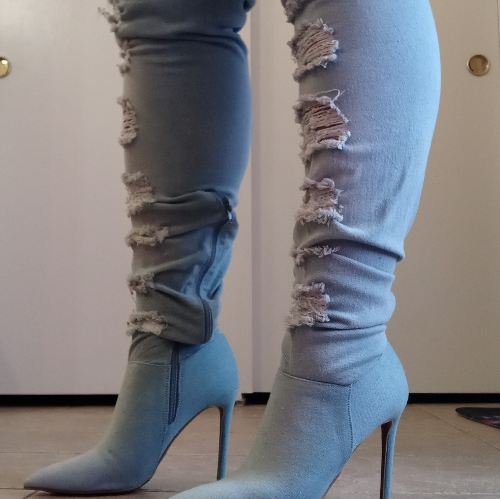 Denim boots